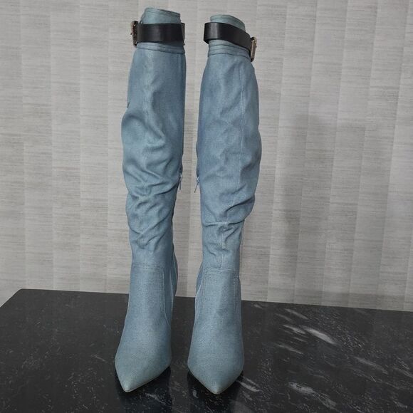 BRAND NEW SHOEDAZZLE BUCKLE OVER THE KNEE  STILETTO HEEL WOMENS SLOUCH BOOTS - Picture 3 of 16